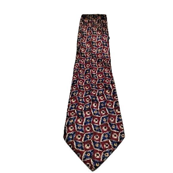 Brook Craft Understated Elegance 100% Silk Maroon & Blue Geometric Suit Necktie‎ - Picture 1 of 4